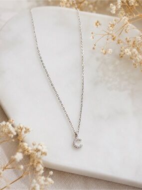 Silver-Tone Cubic Zirconia 'C' Initial Pendant Necklace